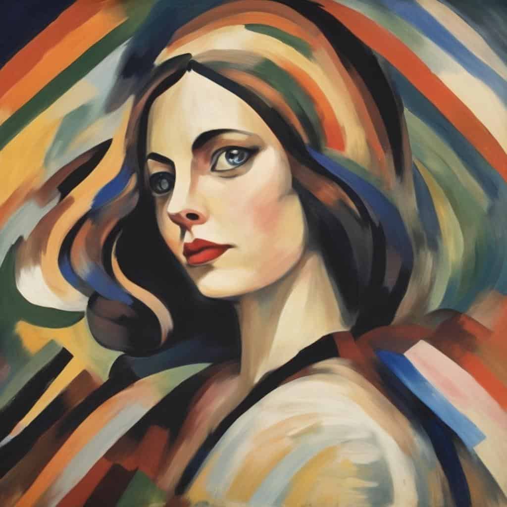 Ζωντανό πορτρέτο γυναίκας με ενεργητικό χρωματικό στυλ, εκφραστική και σύγχρονη τέχνη, ιδανικό για την καλλιτεχνική έρευνα και διακόσμηση.